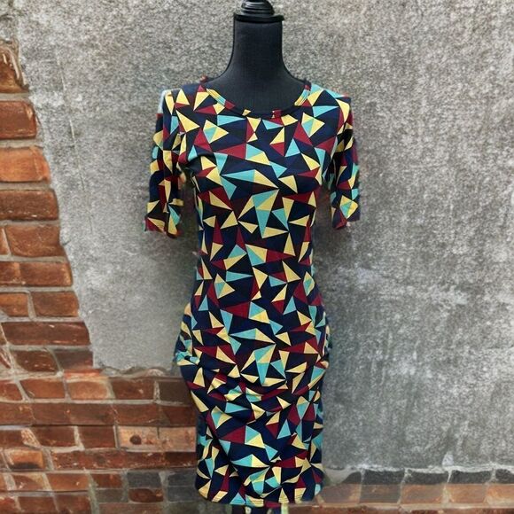 LulaRoe Julia Dress Small Soft High Scoop KneeLength Pencil Skirt Abstract S 4-6 - Picture 4 of 10